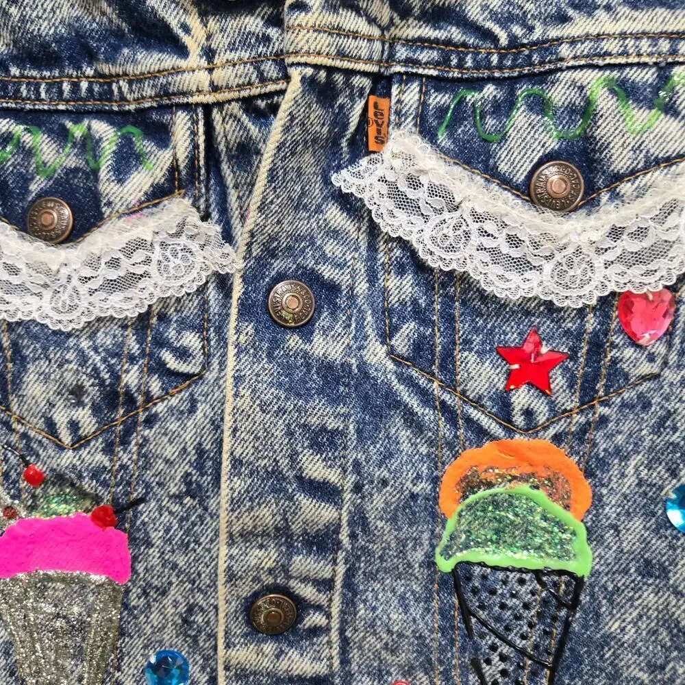 Vintage Levi's Kids 6 Custom Rock N Roll Denim Jacket One Of A Kind